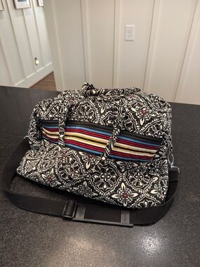 Vera Bradley Black and White Floral Weekender with Multicolor Stripe
